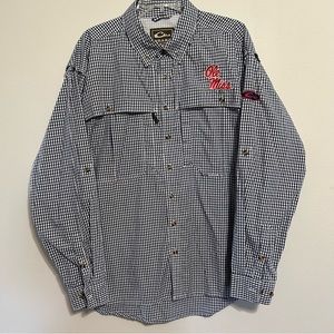 Drake fishing long sleeve shirt Large Ole Miss blue white button up breathable